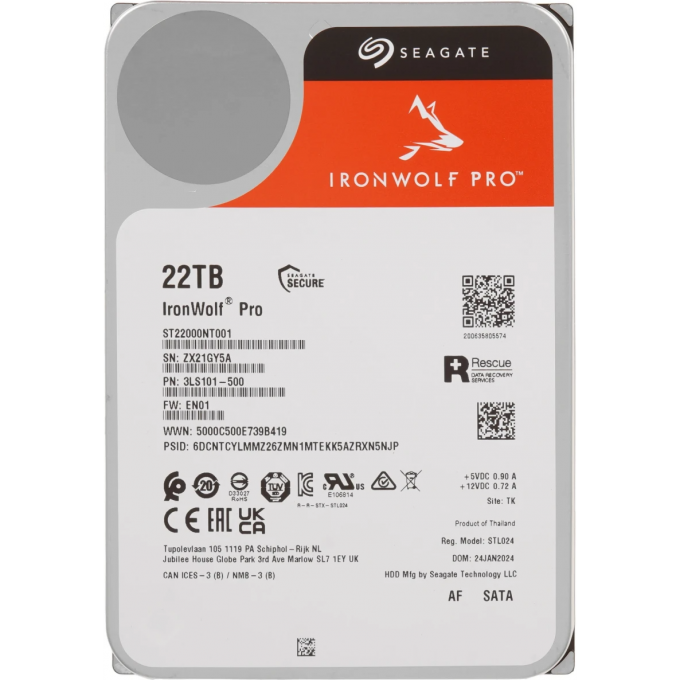Жесткий диск SEAGATE SATA-III 22TB IRONWOLF PRO 512E (7200rpm) 512Mb 3.5" ST22000NT001 Жесткий диск SEAGATE SATA-III 22TB IRONWOLF PRO 512E (7200rpm) 512Mb 3.5" ST22000NT001